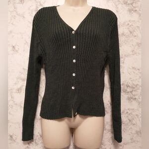 Vintage HONORS Women's Knit Long Sleeve Button Up Sweater Slim XL Button Missing